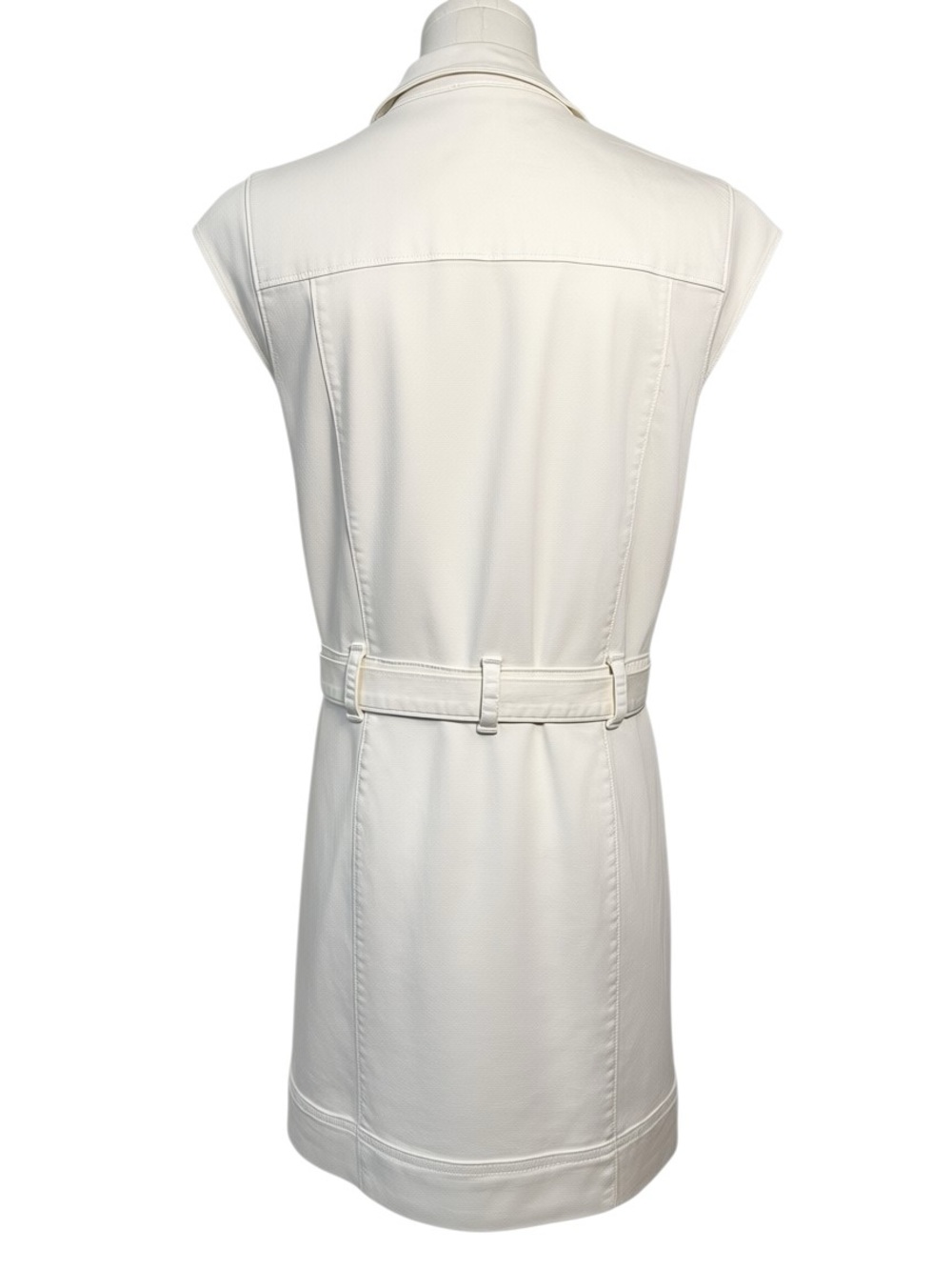 PAIGE Jaxsyn Tie Waist Cotton Blend Twill Mini Shirtdress in Quartz Sand Size 8 - Picture 6 of 14